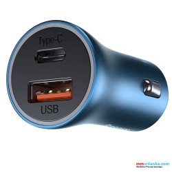 Baseus Golden Contactor Pro Dual Quick  Car Charger U+C 40W（With Baseus Simple Wisdom Data Cable Type-C to iP 1m) Blue